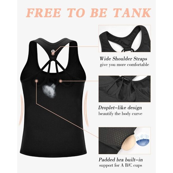 Workout Tank Top Women Built-in Shelf Bra Sleeveless Yoga Gym Athletic - Picture 5 of 7